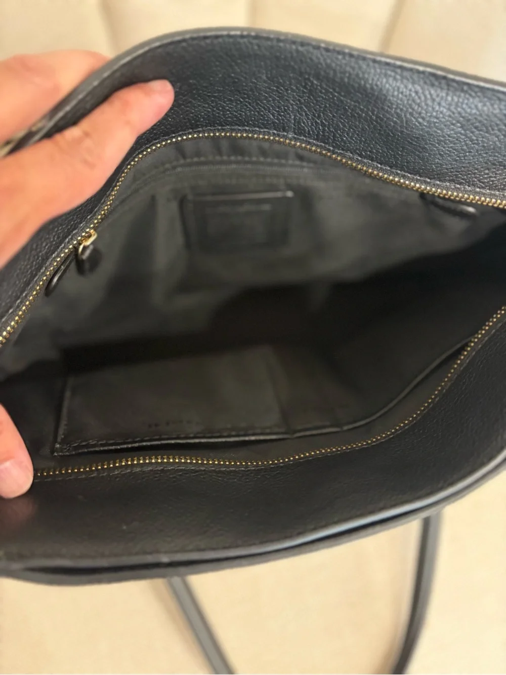 Coach Black Pebbled Leather Tote with Gold Chain Accents